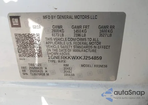 2019 Chevrolet Traverse Premier from USA, damaged, VIN 1GNERKKWXKJ254859